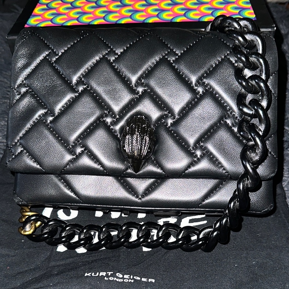 Kurt Geiger Black Quilted Leather Chain Shoulder Bag
